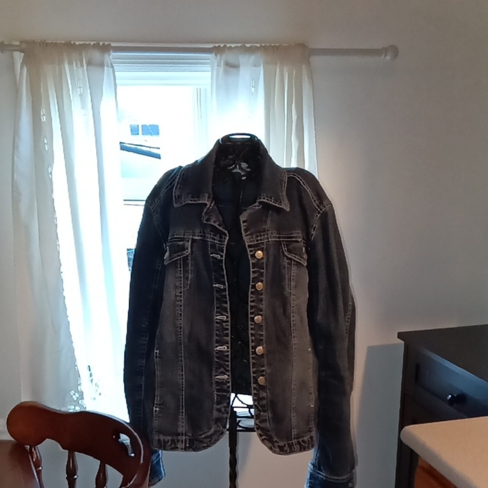 Live a Little Washed Black Denim Jacket with Metal Buttons
